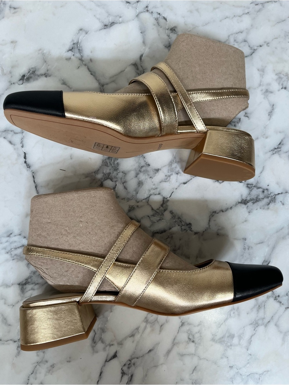 DOLCE VITA Crinkle Patent Leather Patsy Heels multi gold black cap top725 3j7 - Picture 9 of 15